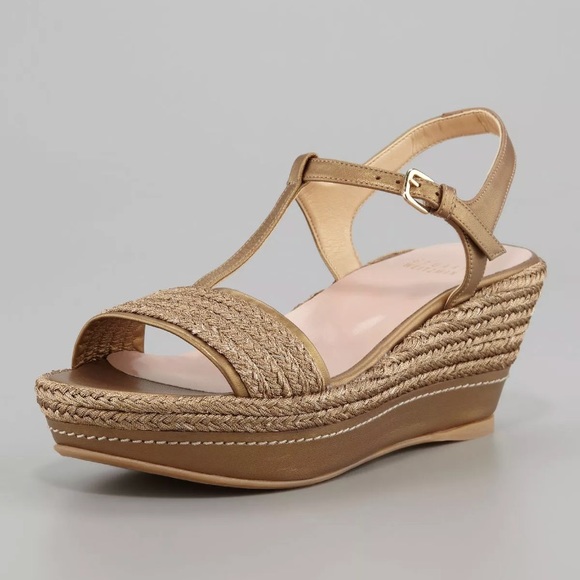 stuart weitzman gold wedges